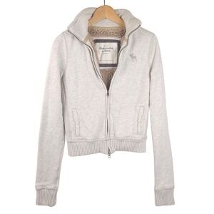 Abercrombie & Fitch Hoodie Womens Medium Cream Sherpa Lined Full Zip Jacket